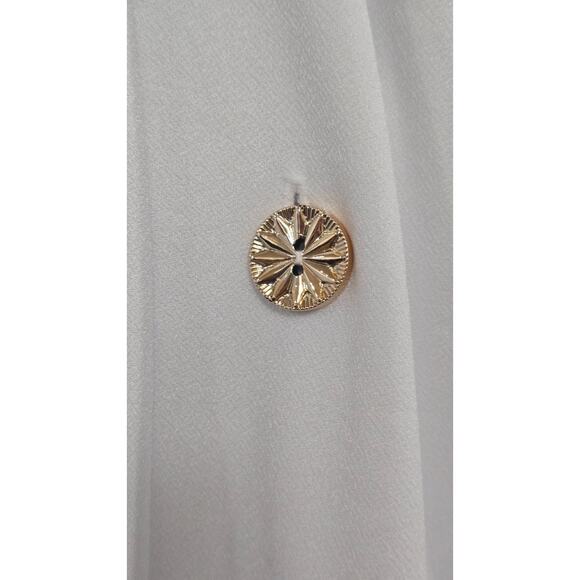 White Long Sleeve Wrap Midi Dress Bodycon Blazer Gold Buttons Dress Size US 4 - Picture 6 of 11